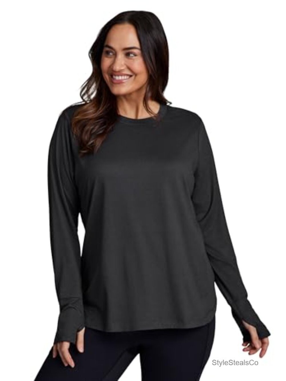 Plus Size Long Sleeve Yoga Top Thumbholes Lightweight Tunic Workout Tee